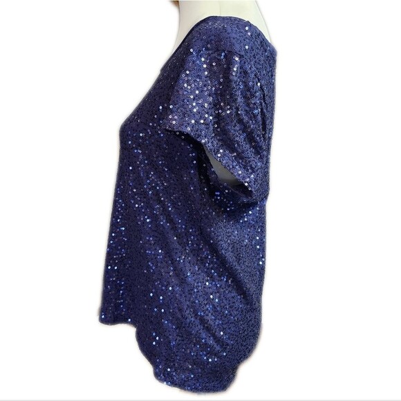 Calvin Klein 100% Cotton Tee T-shirt, Navy Blue With Small Sequins, M - Picture 4 of 9